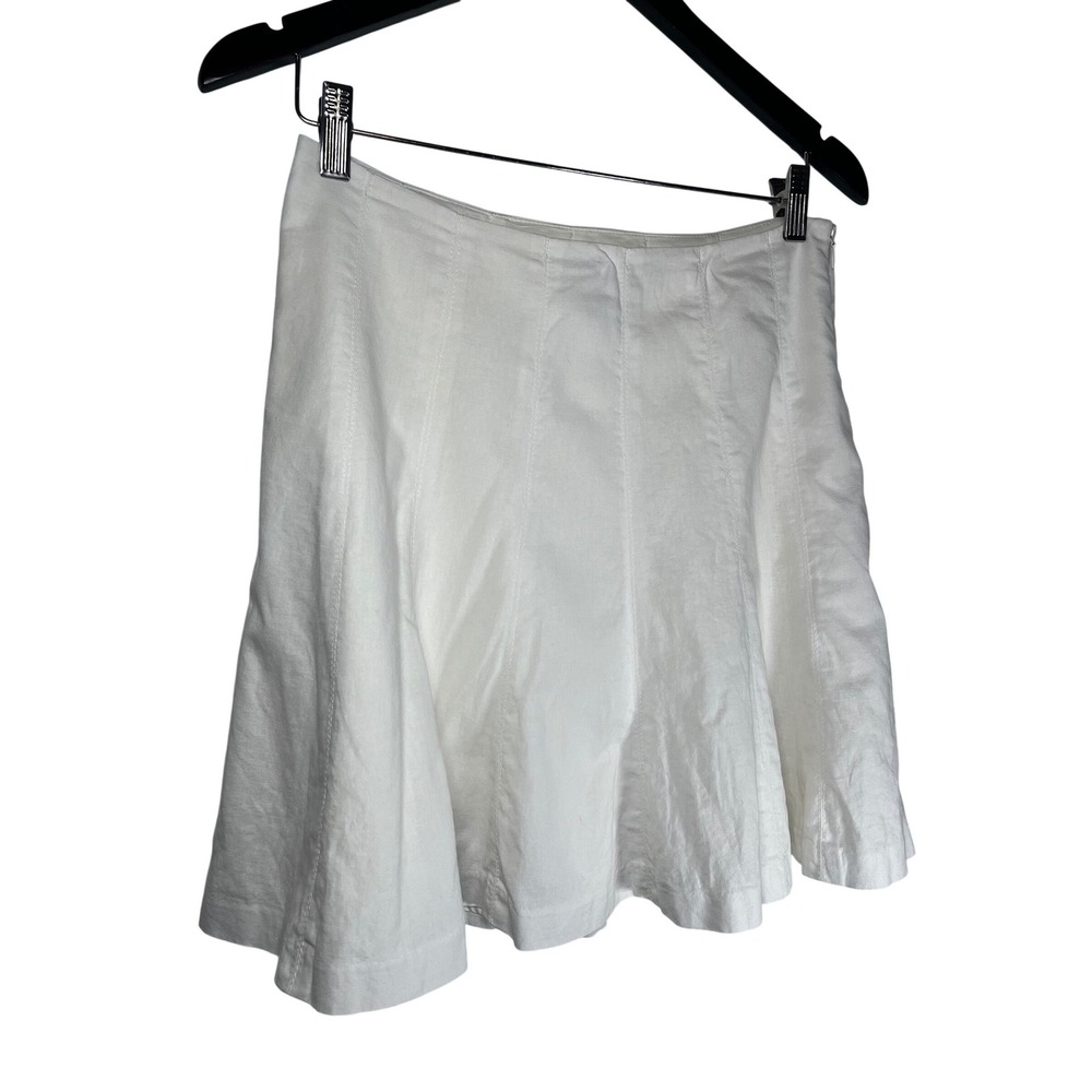 White House Black Market Size 4 White Linen Blend Lined Paneled Flare Mini Skirt